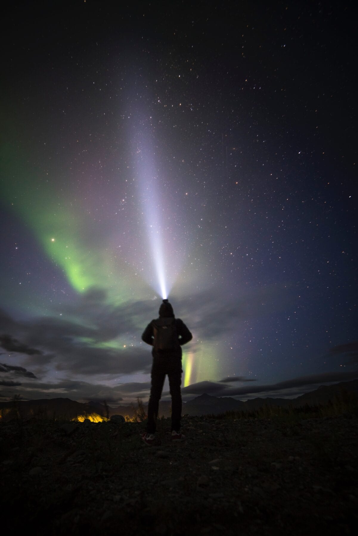 Noorderlicht met hoofdlampje