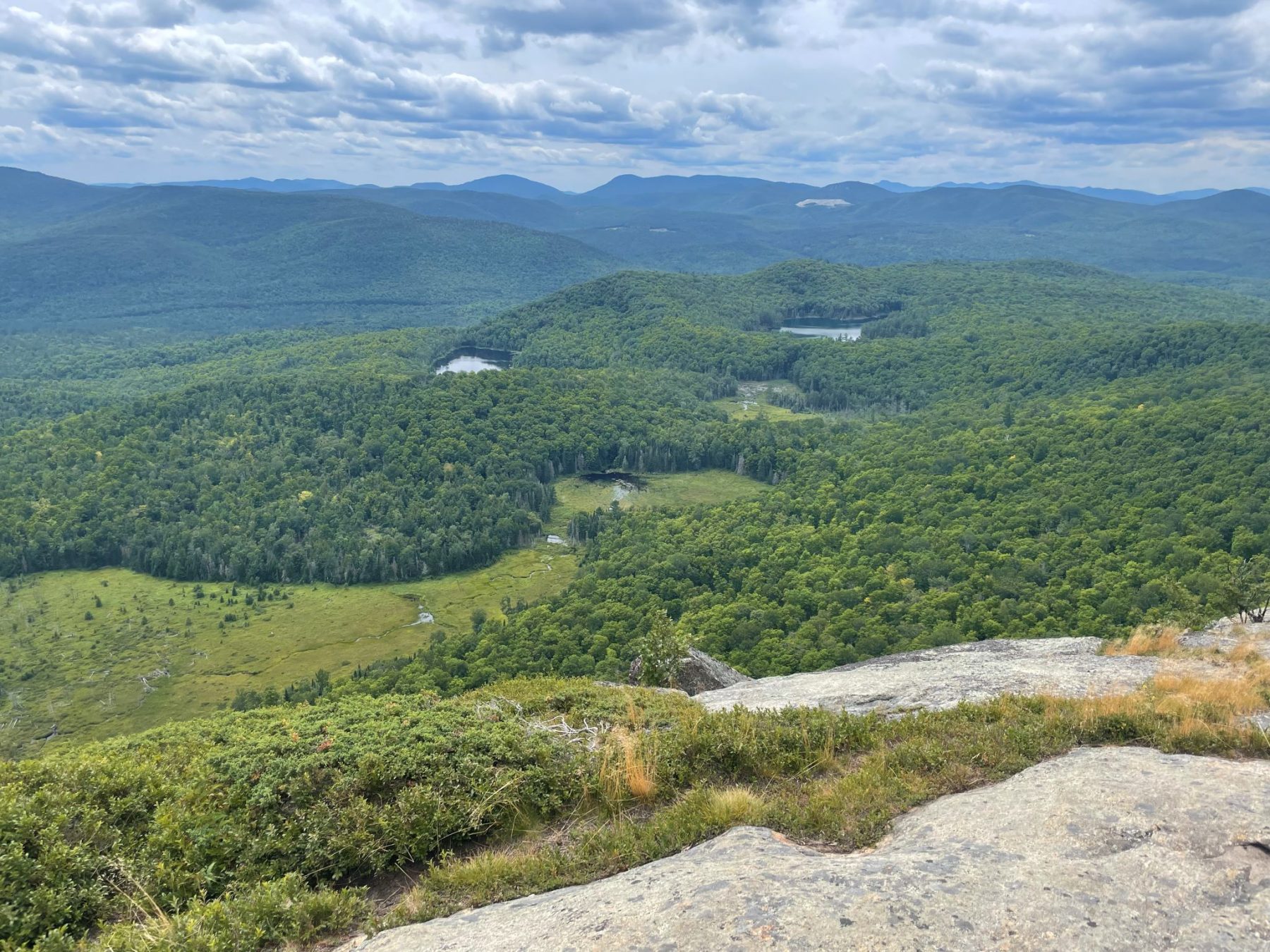 Uitzicht over de uitgestrekte bossen en vele meertjes vanaf Moxham Mountain, Adirondacks New York.